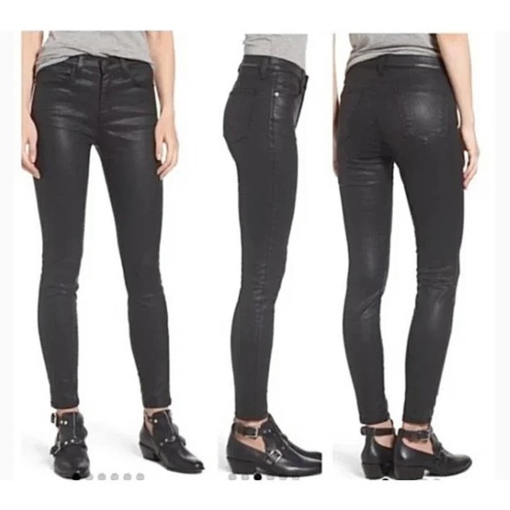 Current/Elliott The Highwaisted Ankle Skinny Jean in Black Coated